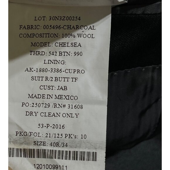 JoS A Bank Jacket Blazer Charcoal Size 40 Reg Wool Chelsea 2-Button Tailored Fit - Picture 8 of 8